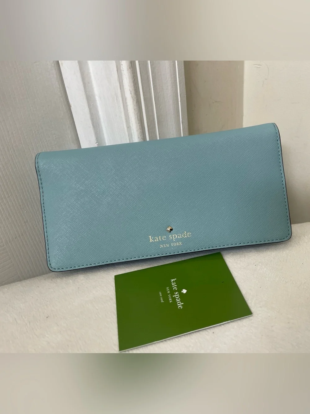 kate spade Light Blue Leather Continental Wallet with Gold Logo